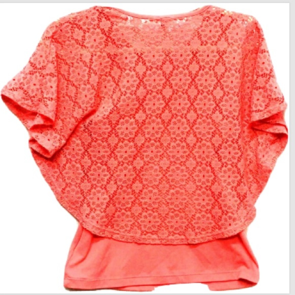 LEI Girls Laced Kimono Tangerine Top with underlaying tank top Sz 10/12